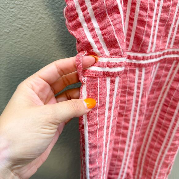 Anthropologie ett:twa Red + Craem Stripe Robin Cropped Wide Leg V Neck Jumpsuit - Picture 3 of 11
